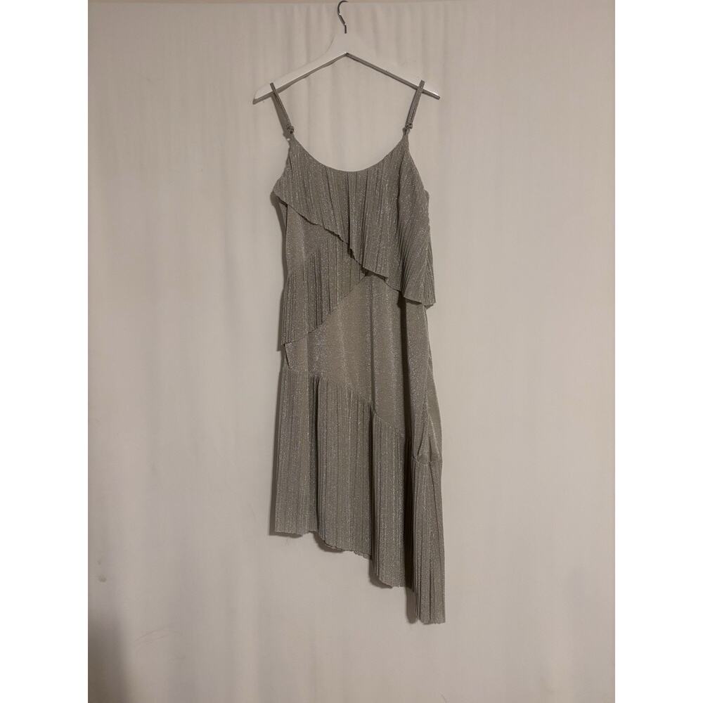 Adelyn Rae Dress Large Silver Midi Asymmetrical Ruffles Cocktail Formal - Picture 5 of 10